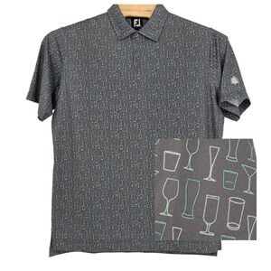 FootJoy Men's Large AOP Champagne Martini Glasses Short Sleeve‎ Polo Performance